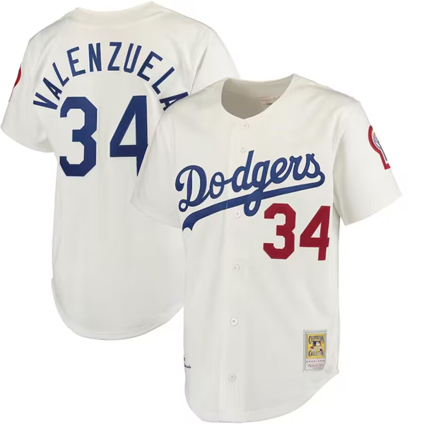 Men's Los Angeles Dodgers #34 Fernando Valenzuela White Mitchell & Ness Stitched Baseball Jersey Men's Los Angeles Dodgers #34 Fernando Valenzuela White Mitchell & Ness Stitched Baseball Jersey